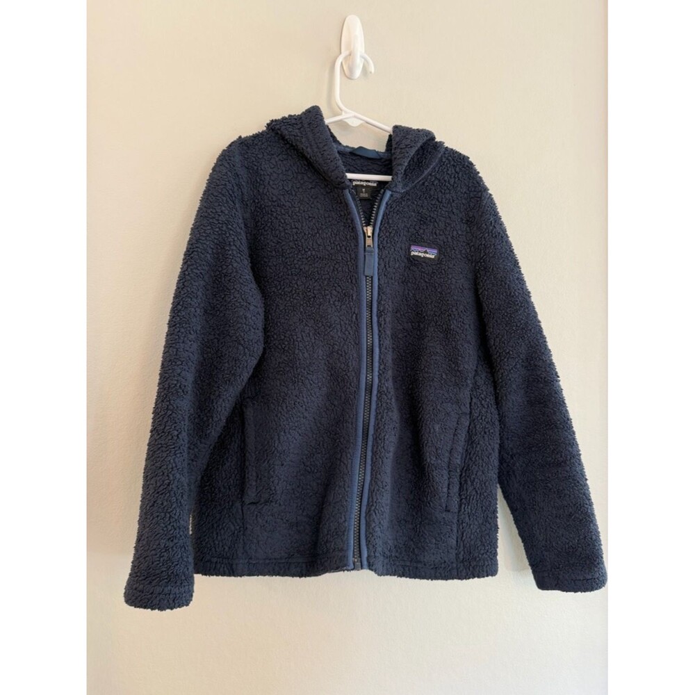 Patagonia Kids Los Gatos Fleece Hoody Jacket Navy Blue Size M 10 - Picture 2 of 6